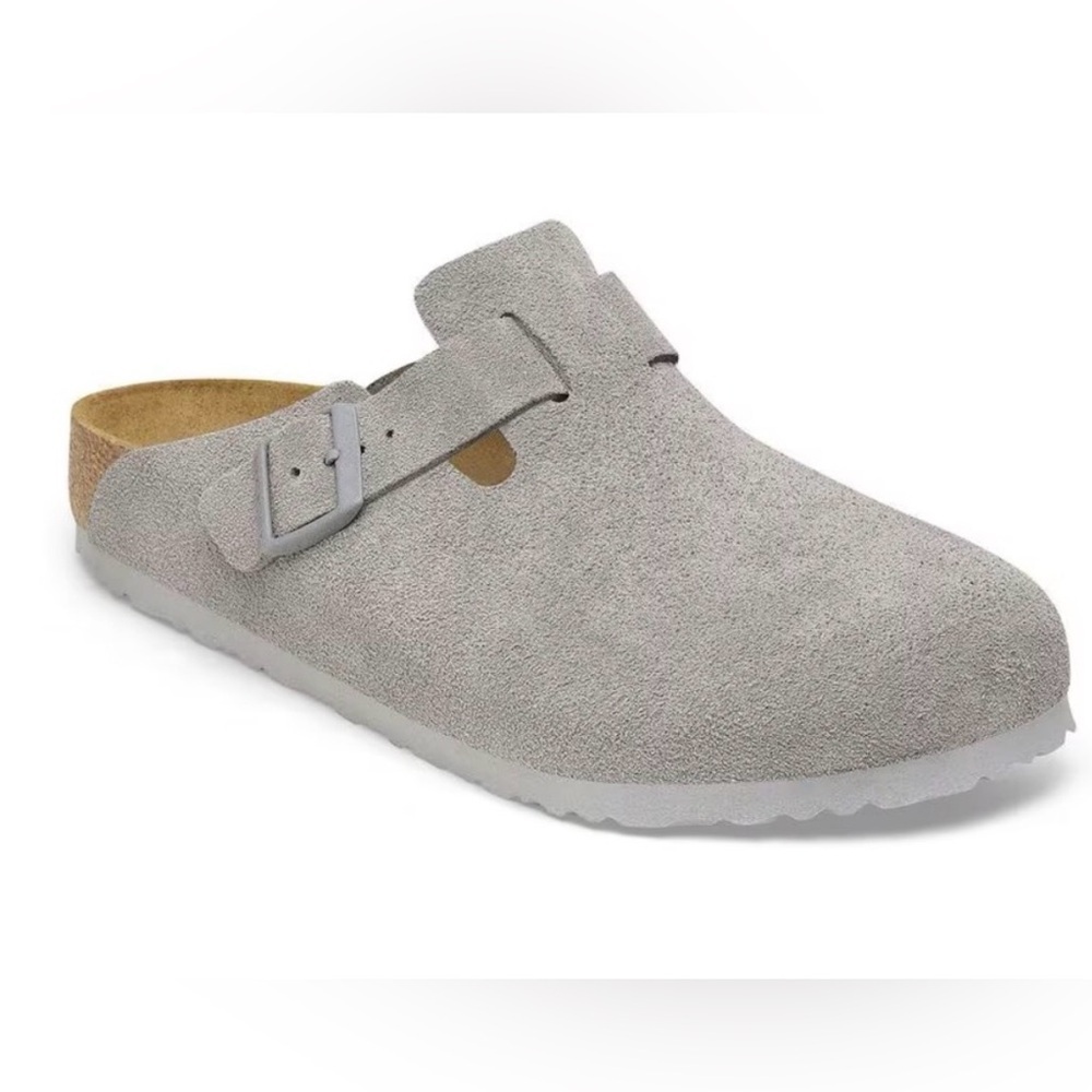 Birkenstock Boston Suede Clogs in Stone Coin